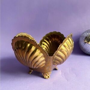 Vtg Hollywood Regency Mid Century Modern Brass Clam Seashell Cache Pot Planter